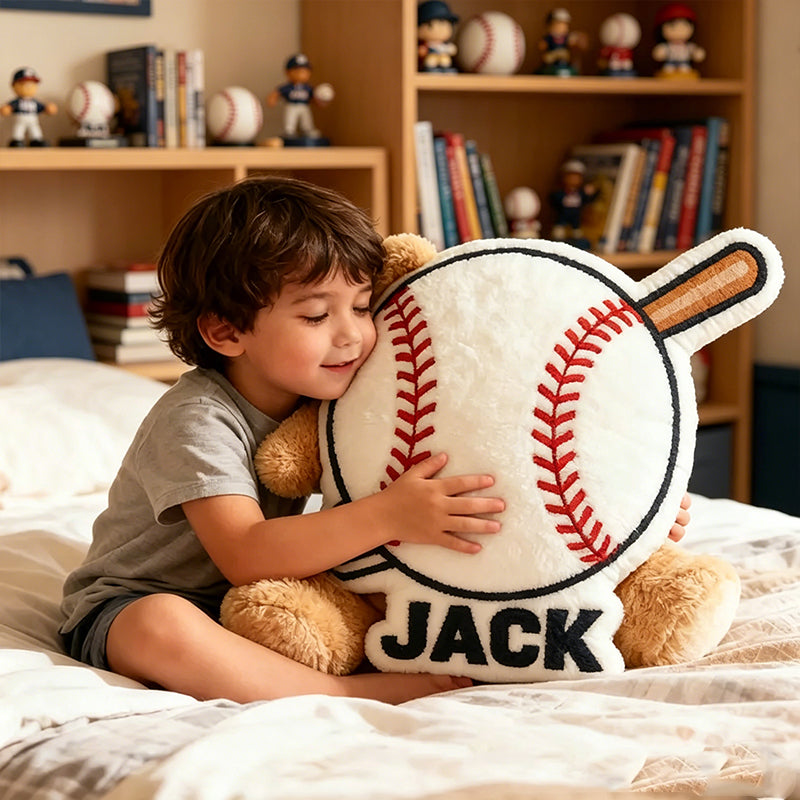 Personalized Baseball Pillow with Name and Bat Design – Unique Gift for Baseball Lovers