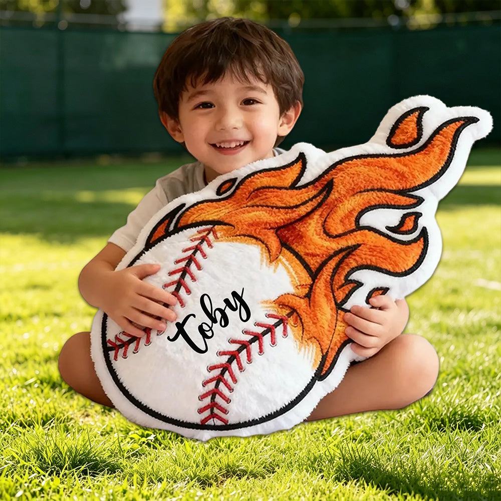 Flame Baseball Pillow with Custom Name for Kids and Fans