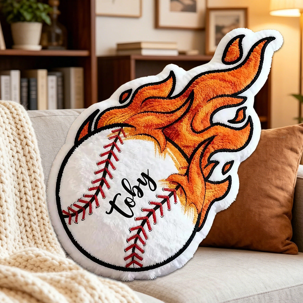 Flame Baseball Pillow with Custom Name for Kids and Fans