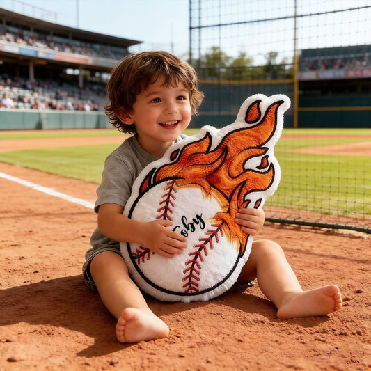 Flame Baseball Pillow with Custom Name for Kids and Fans