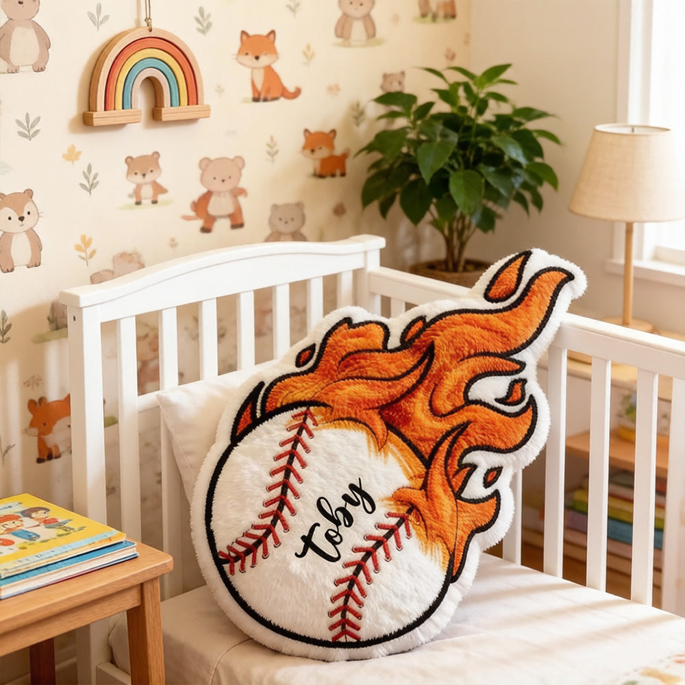 Flame Baseball Pillow with Custom Name for Kids and Fans