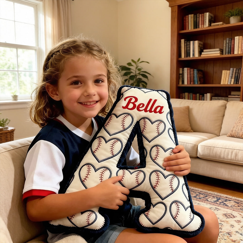 Heart Pattern Baseball Pillow with Custom Name for Kids and Fans