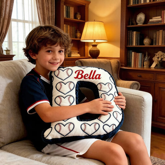 Heart Pattern Baseball Pillow with Custom Name for Kids and Fans