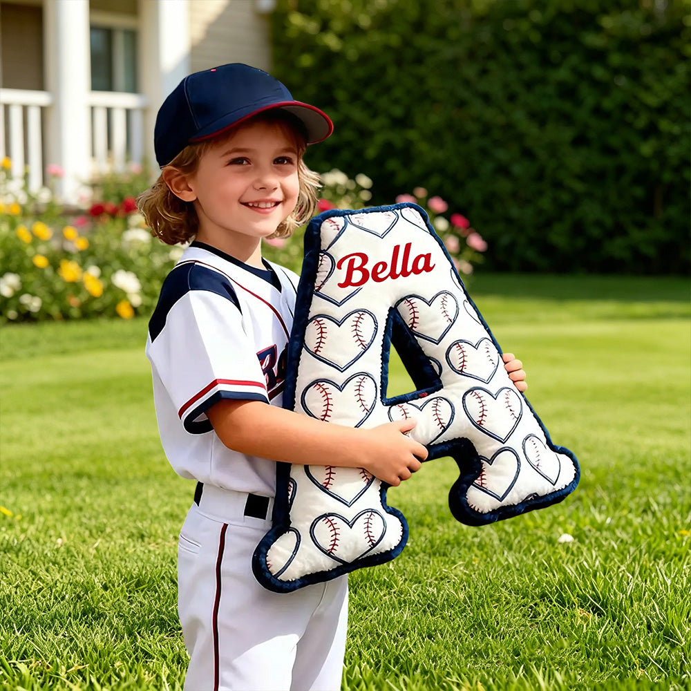 Heart Pattern Baseball Pillow with Custom Name for Kids and Fans