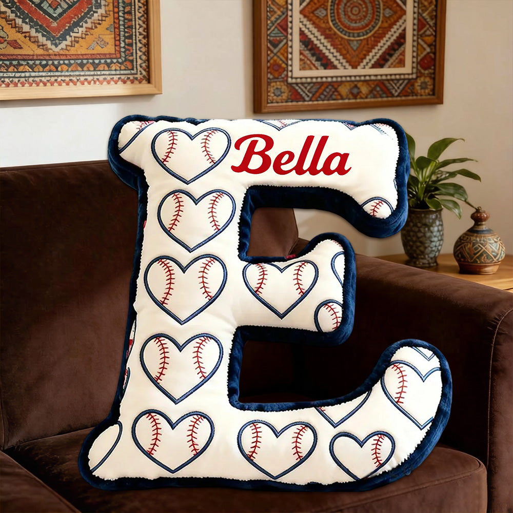 Heart Pattern Baseball Pillow with Custom Name for Kids and Fans