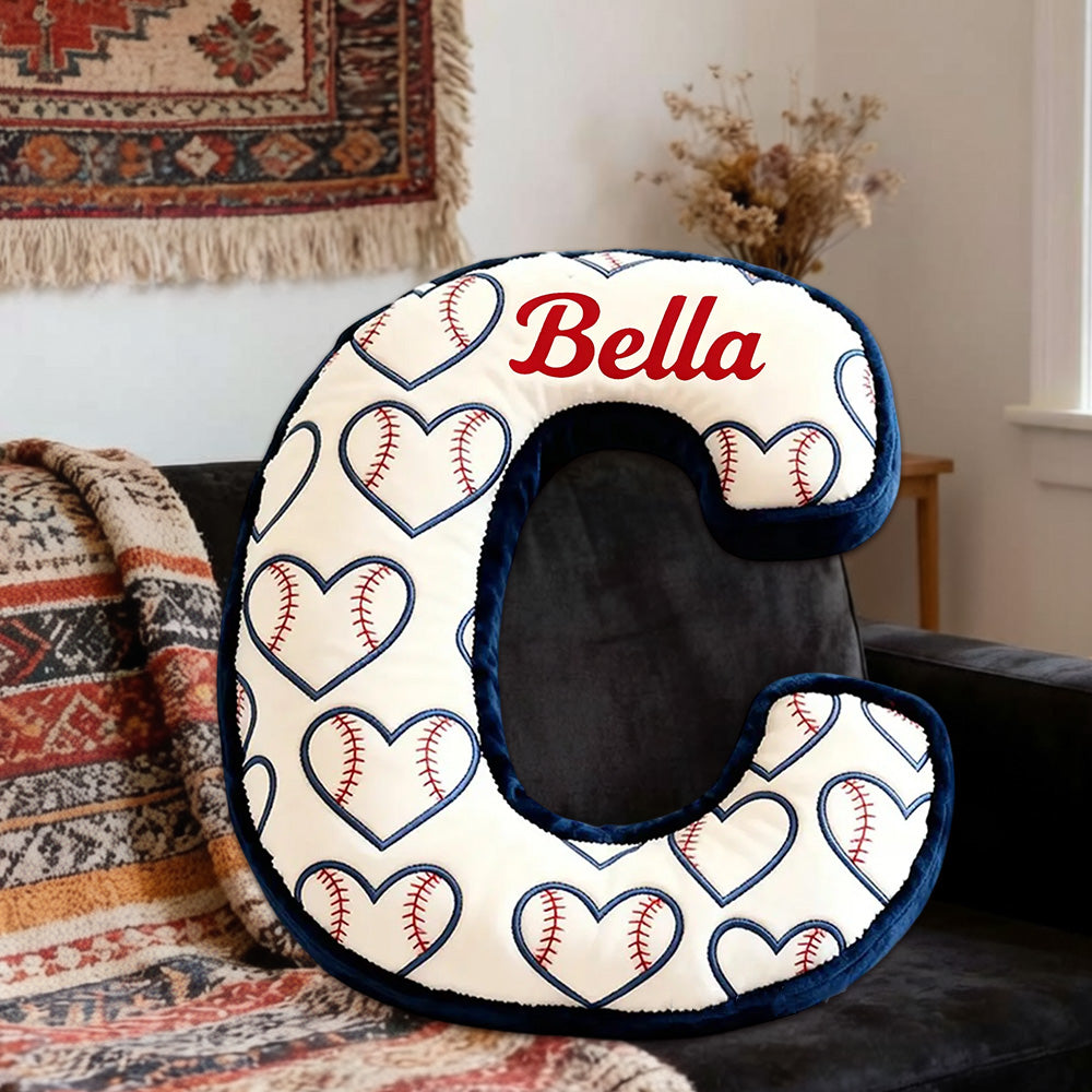 Heart Pattern Baseball Pillow with Custom Name for Kids and Fans