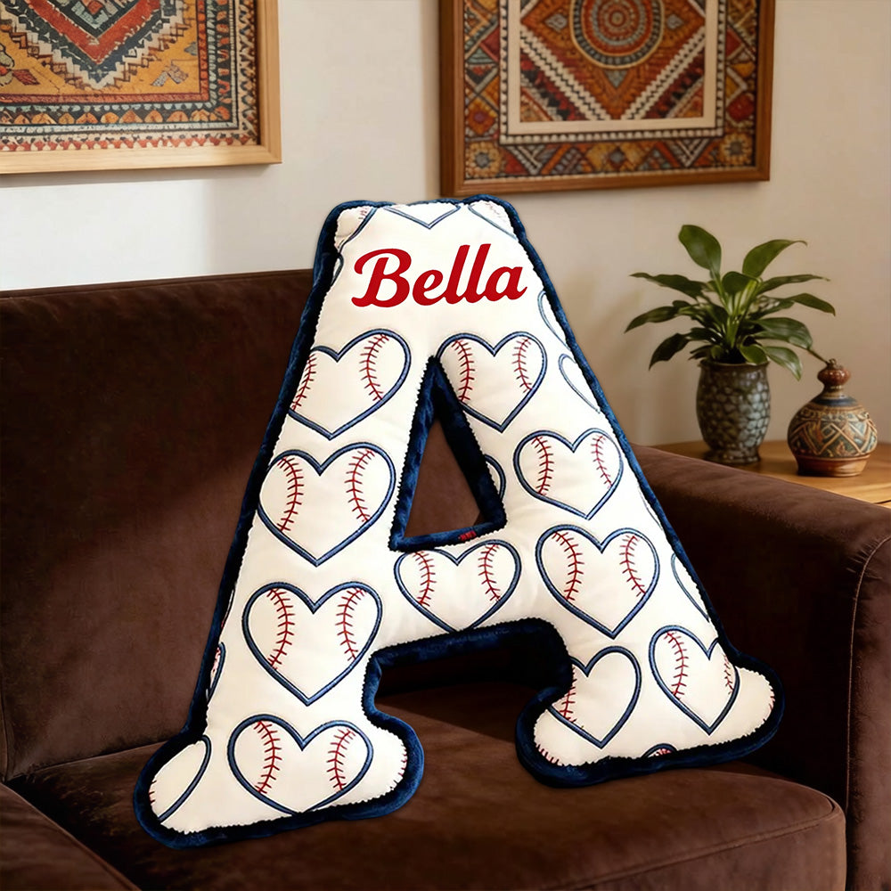 Heart Pattern Baseball Pillow with Custom Name for Kids and Fans