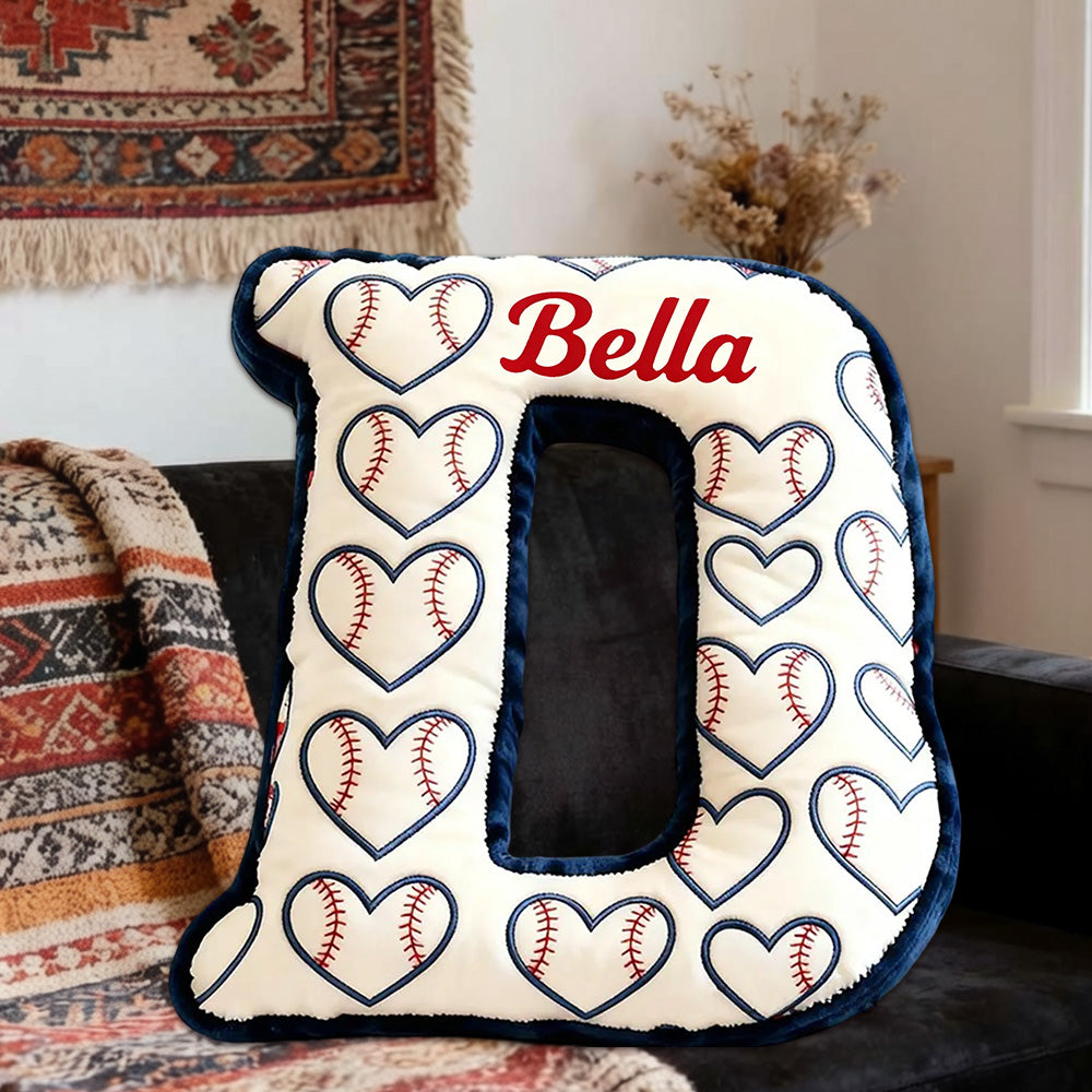 Heart Pattern Baseball Pillow with Custom Name for Kids and Fans