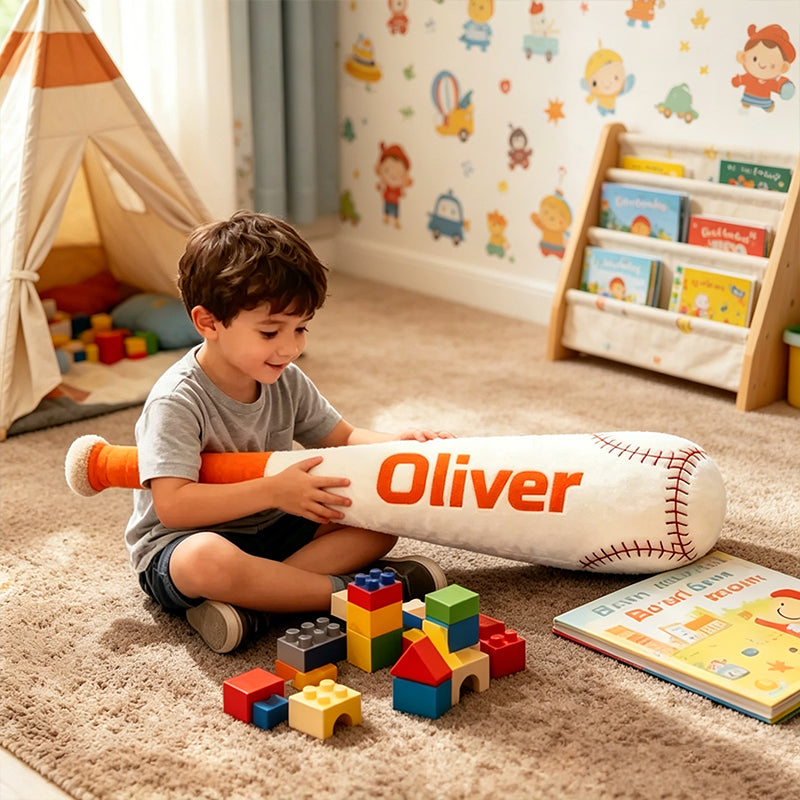 Personalized Baseball Bat Shaped Pillow with Custom Name for Kids