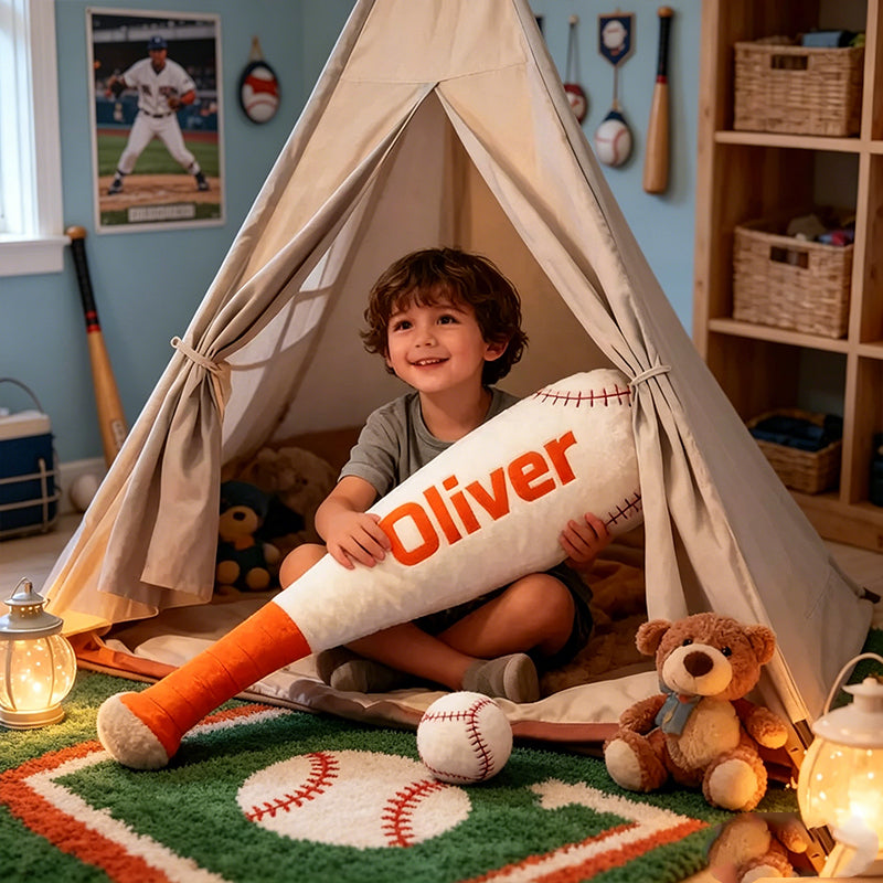 Personalized Baseball Bat Shaped Pillow with Custom Name for Kids