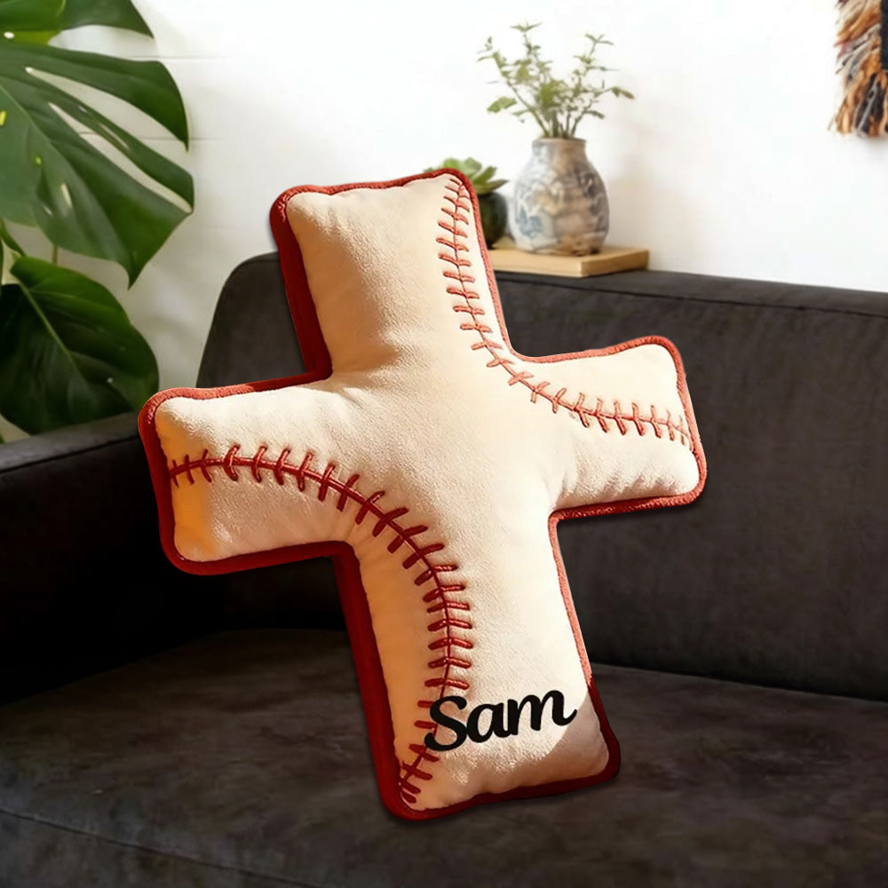 Personalized Baseball Cross Pillow, Custom Name Christian Gift for Baseball Fans