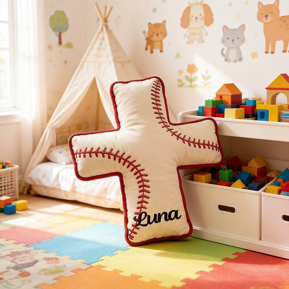 Personalized Baseball Cross Pillow, Custom Name Christian Gift for Baseball Fans