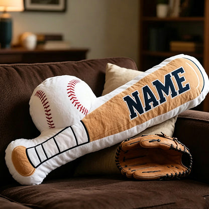 Personalized Baseball Bat & Ball Pillow – Unique Custom Gift for Baseball Fans