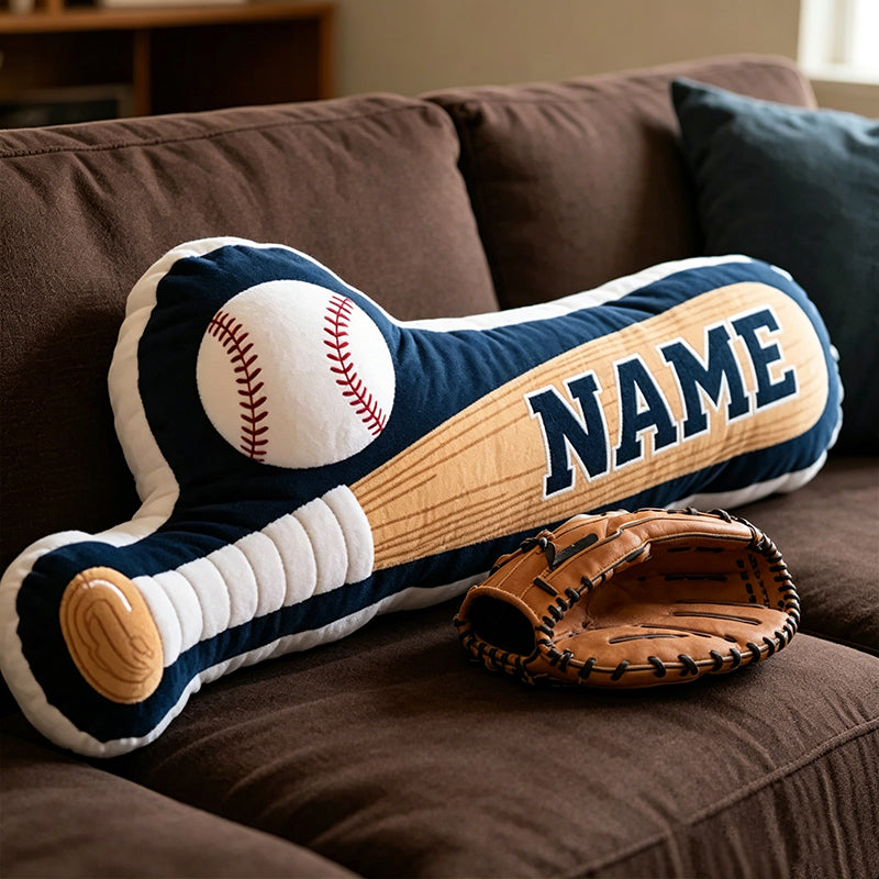 Personalized Baseball Bat & Ball Pillow – Unique Custom Gift for Baseball Fans