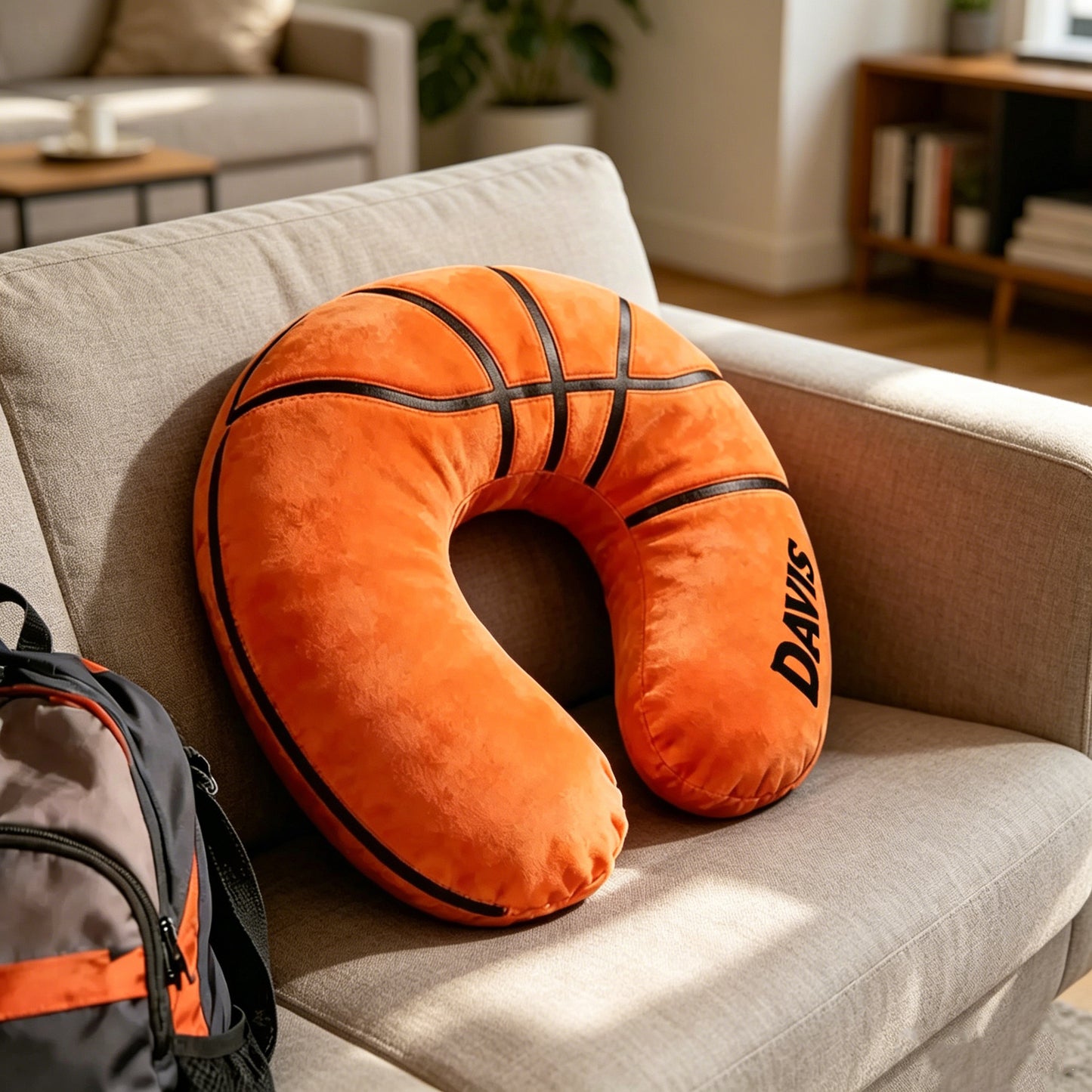 Custom Name Basketball Travel Pillow – U-Shaped Neck Support for Fans and Athletes