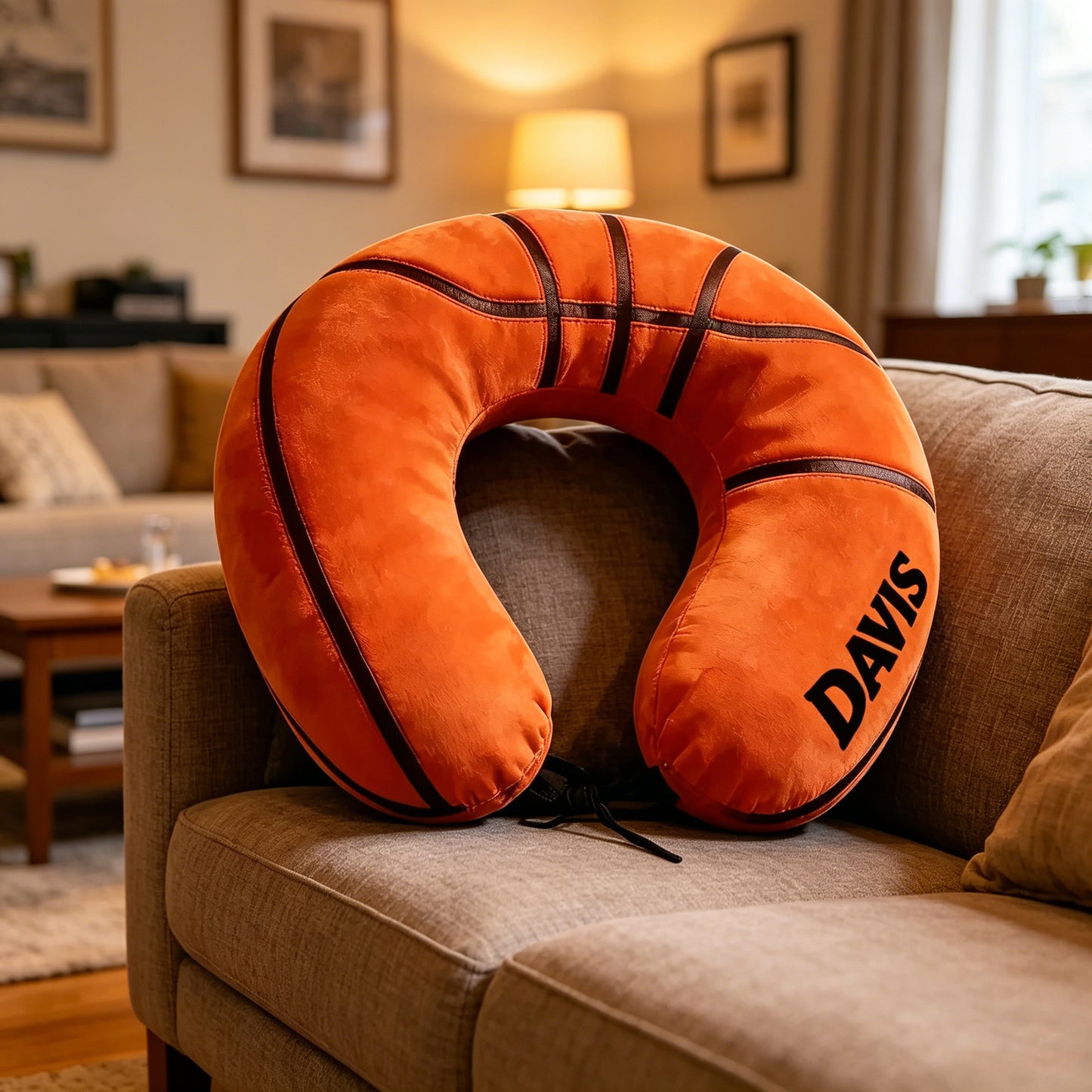 Custom Name Basketball Travel Pillow – U-Shaped Neck Support for Fans and Athletes