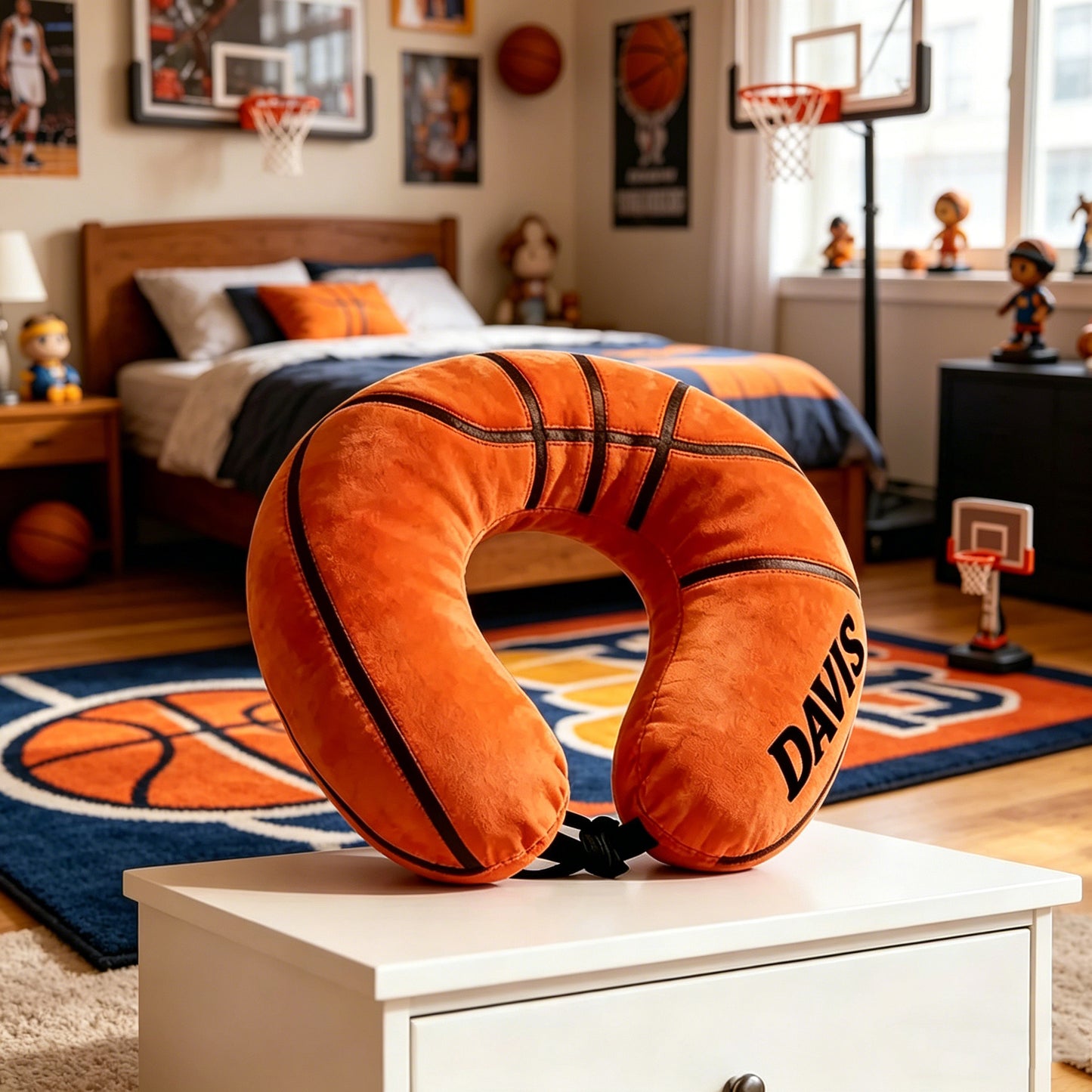Custom Name Basketball Travel Pillow – U-Shaped Neck Support for Fans and Athletes