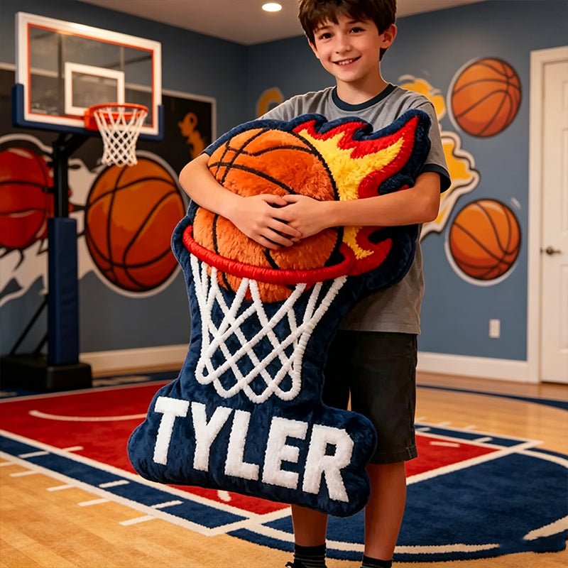 Personalized Basketball Flame Pillow with Custom Name for Basketball Enthusiasts