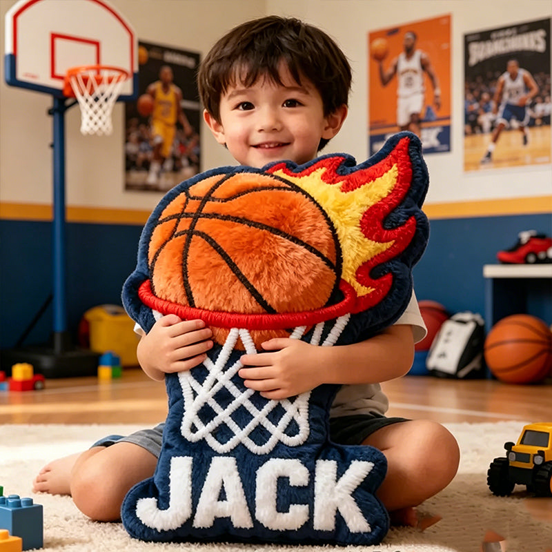 Personalized Basketball Flame Pillow with Custom Name for Basketball Enthusiasts