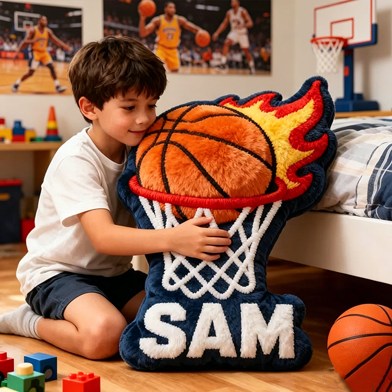 Personalized Basketball Flame Pillow with Custom Name for Basketball Enthusiasts