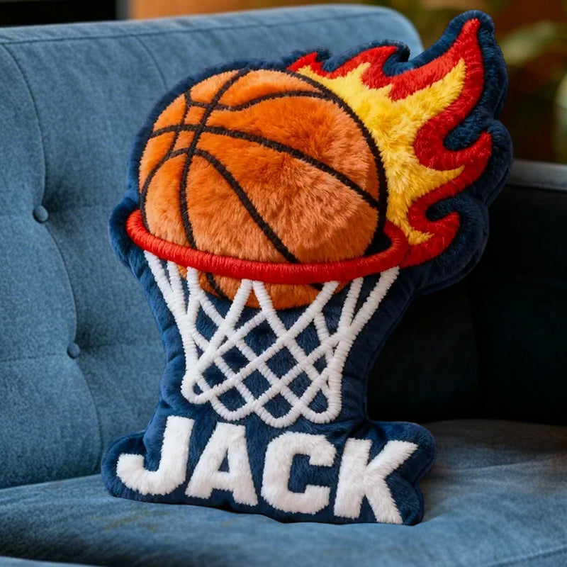 Personalized Basketball Flame Pillow with Custom Name for Basketball Enthusiasts