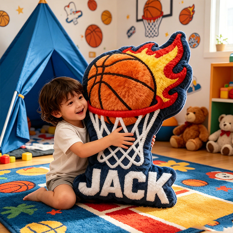 Personalized Basketball Flame Pillow with Custom Name for Basketball Enthusiasts
