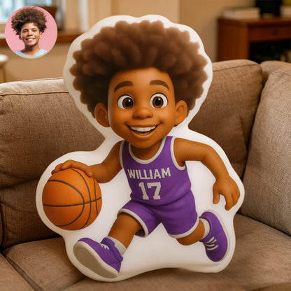 Custom Face Basketball Player Pillow – Personalized Pixar-Style Gift for Kids