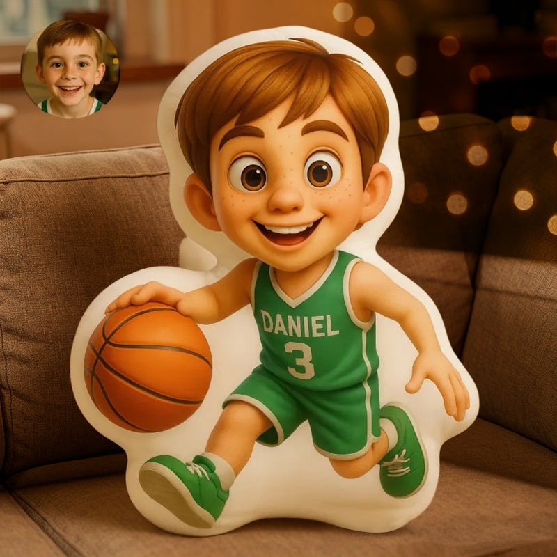 Custom Face Basketball Player Pillow – Personalized Pixar-Style Gift for Kids