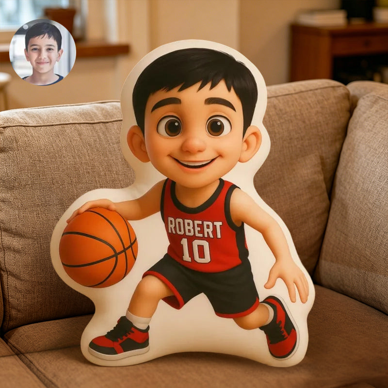 Custom Face Basketball Player Pillow – Personalized Pixar-Style Gift for Kids