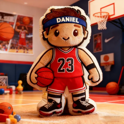 Personalized Basketball Player Plush Pillow – Custom Name & Jersey Number, Yellow and Blue