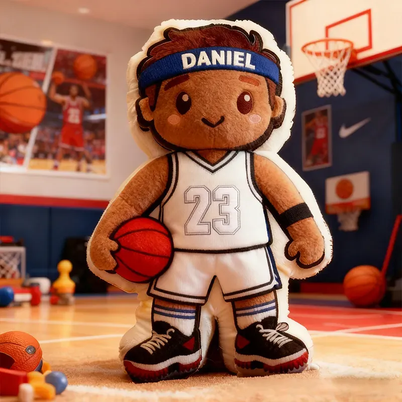 Personalized Basketball Player Plush Pillow – Custom Name & Jersey Number, Yellow and Blue