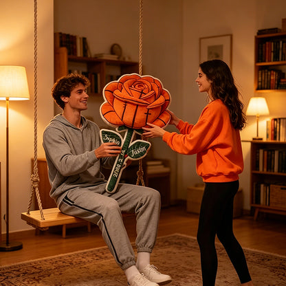 Personalized Basketball Rose Pillow – Custom Names & Date, Perfect Valentine’s Day Gift for Couples