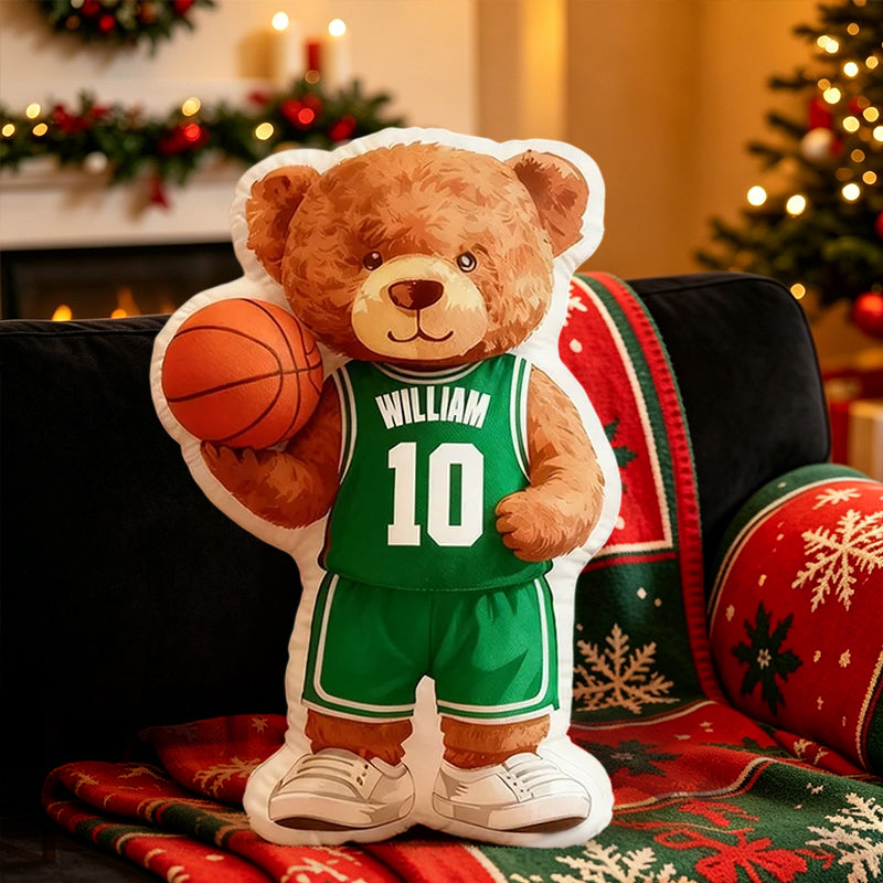 Custom Name Basketball Bear Plush Pillow – Personalized Jersey Number for Kids and Fans