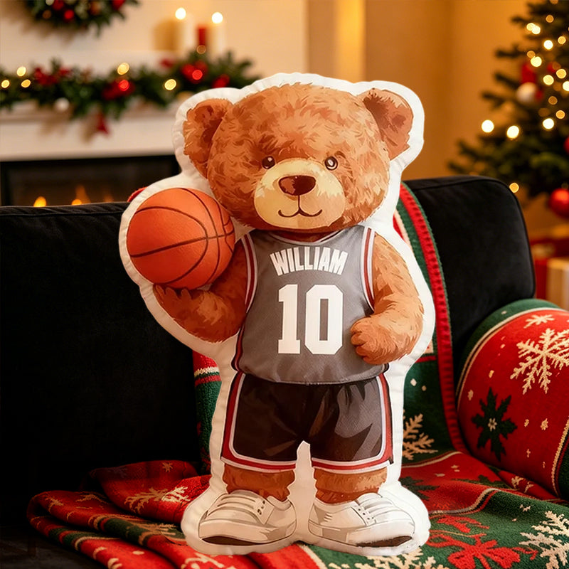 Custom Name Basketball Bear Plush Pillow – Personalized Jersey Number for Kids and Fans