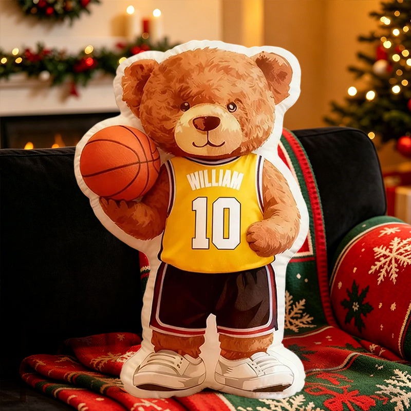 Custom Name Basketball Bear Plush Pillow – Personalized Jersey Number for Kids and Fans