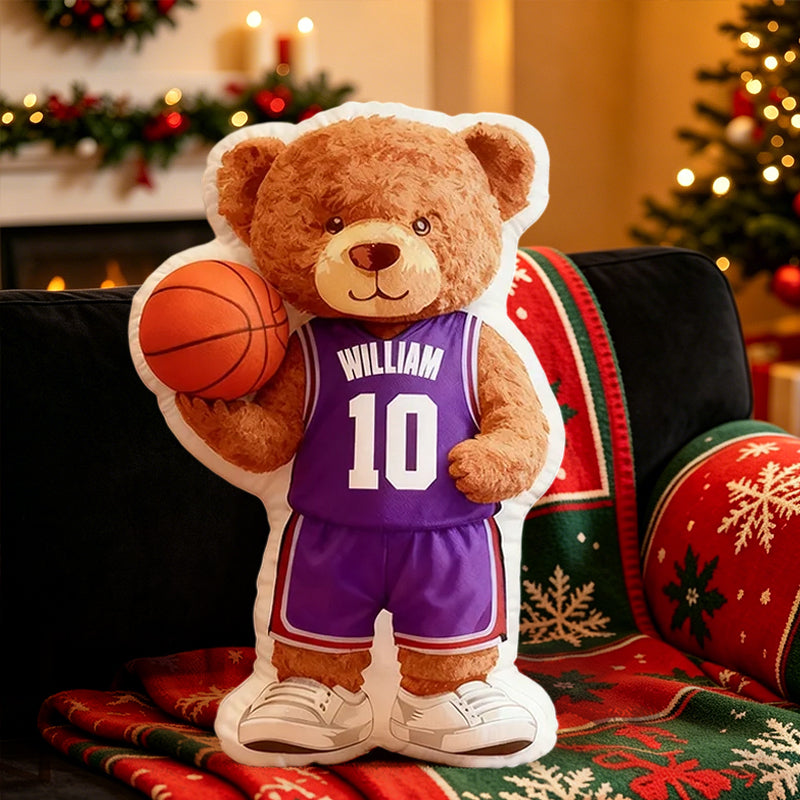 Custom Name Basketball Bear Plush Pillow – Personalized Jersey Number for Kids and Fans