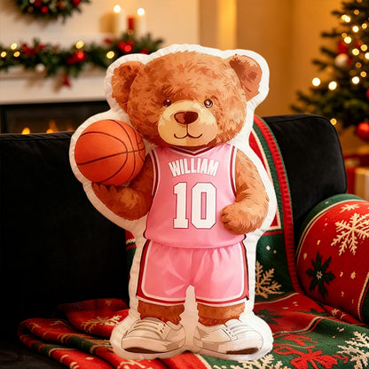 Custom Name Basketball Bear Plush Pillow – Personalized Jersey Number for Kids and Fans