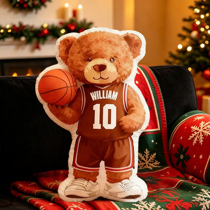 Custom Name Basketball Bear Plush Pillow – Personalized Jersey Number for Kids and Fans