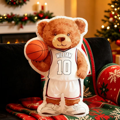 Custom Name Basketball Bear Plush Pillow – Personalized Jersey Number for Kids and Fans