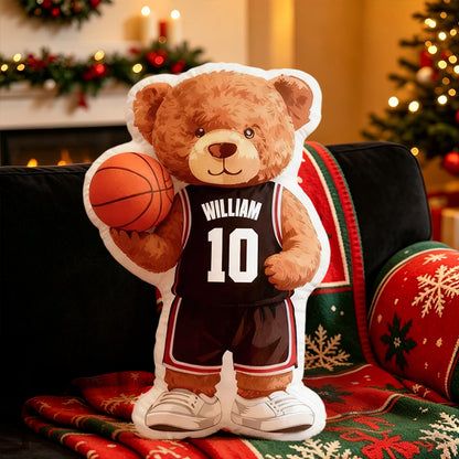 Custom Name Basketball Bear Plush Pillow – Personalized Jersey Number for Kids and Fans