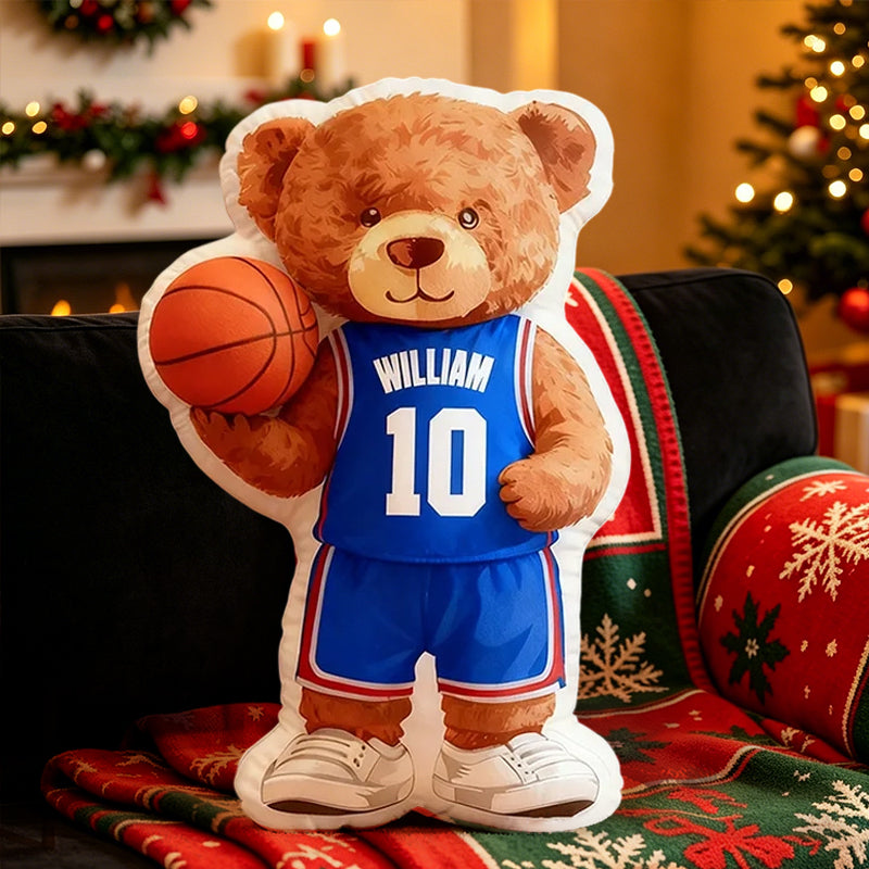 Custom Name Basketball Bear Plush Pillow – Personalized Jersey Number for Kids and Fans