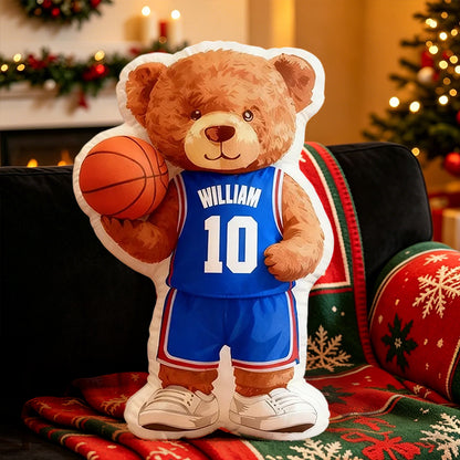 Custom Name Basketball Bear Plush Pillow – Personalized Jersey Number for Kids and Fans