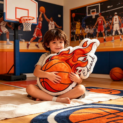 Custom Basketball Flame Pillow – Personalized Name Gift for Young Players and Fans