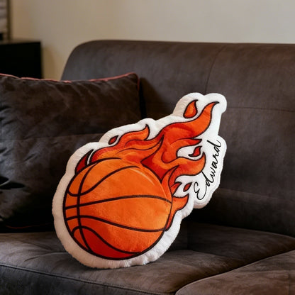 Custom Basketball Flame Pillow – Personalized Name Gift for Young Players and Fans
