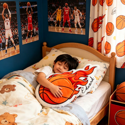Custom Basketball Flame Pillow – Personalized Name Gift for Young Players and Fans