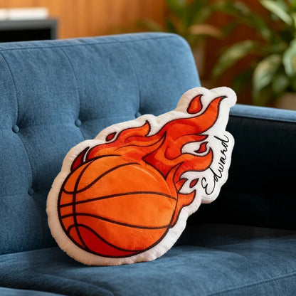 Custom Basketball Flame Pillow – Personalized Name Gift for Young Players and Fans