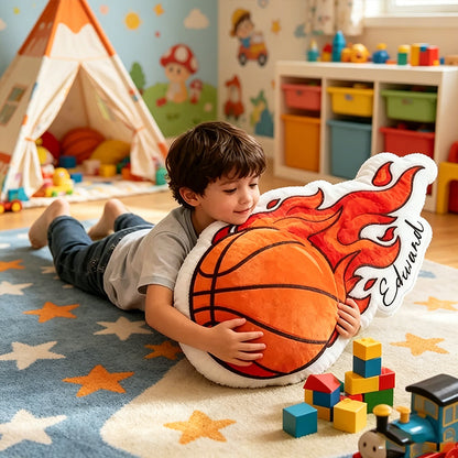 Custom Basketball Flame Pillow – Personalized Name Gift for Young Players and Fans