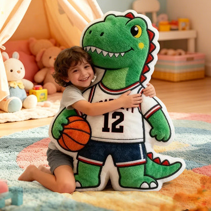 Custom Dinosaur Basketball Pillow – Personalized Name & Jersey Number Gift