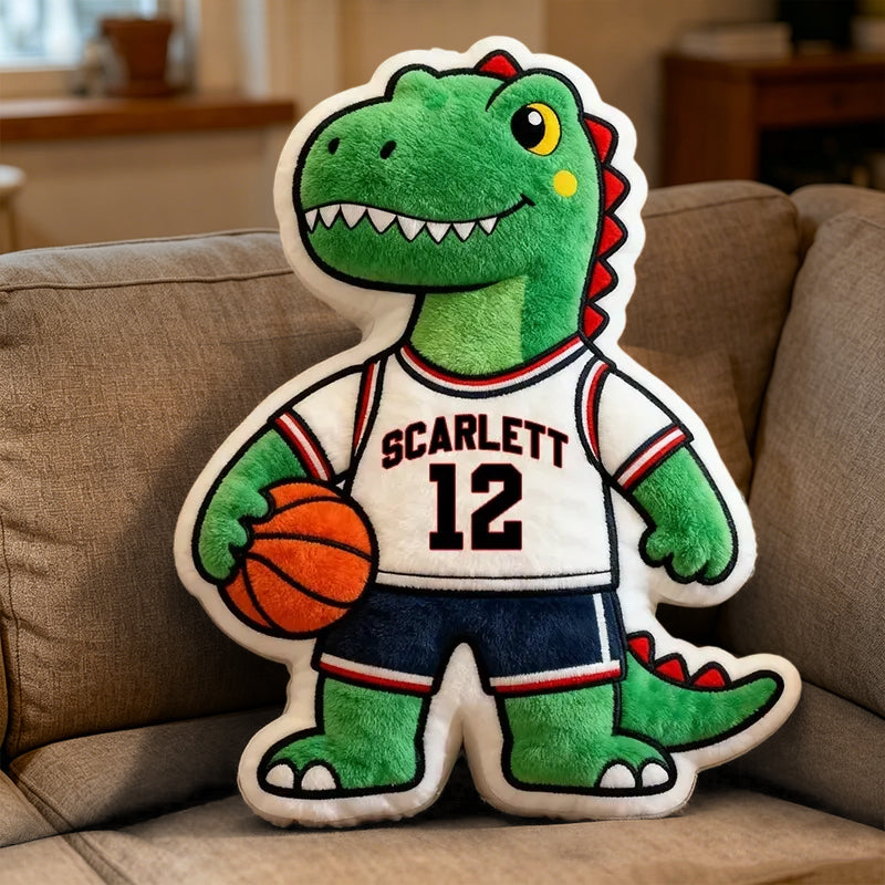 Custom Dinosaur Basketball Pillow – Personalized Name & Jersey Number Gift