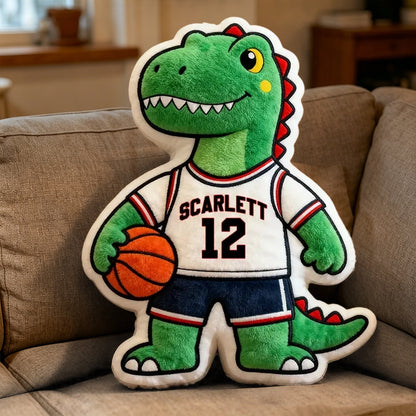 Custom Dinosaur Basketball Pillow – Personalized Name & Jersey Number Gift